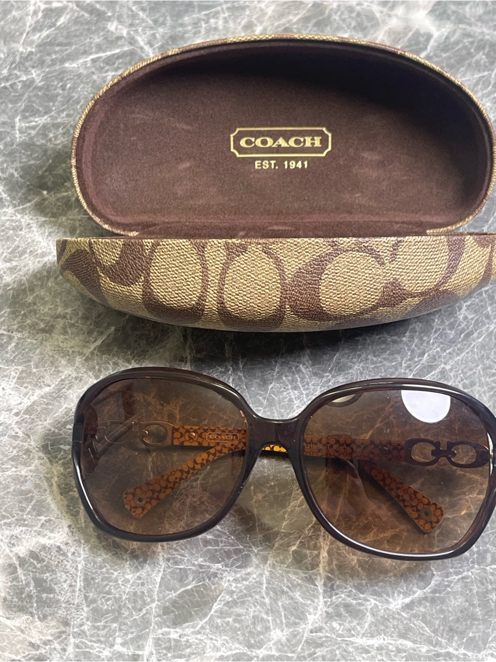 COACH Women's Brown Tortoiseshell Sunglasses with Logo Temples